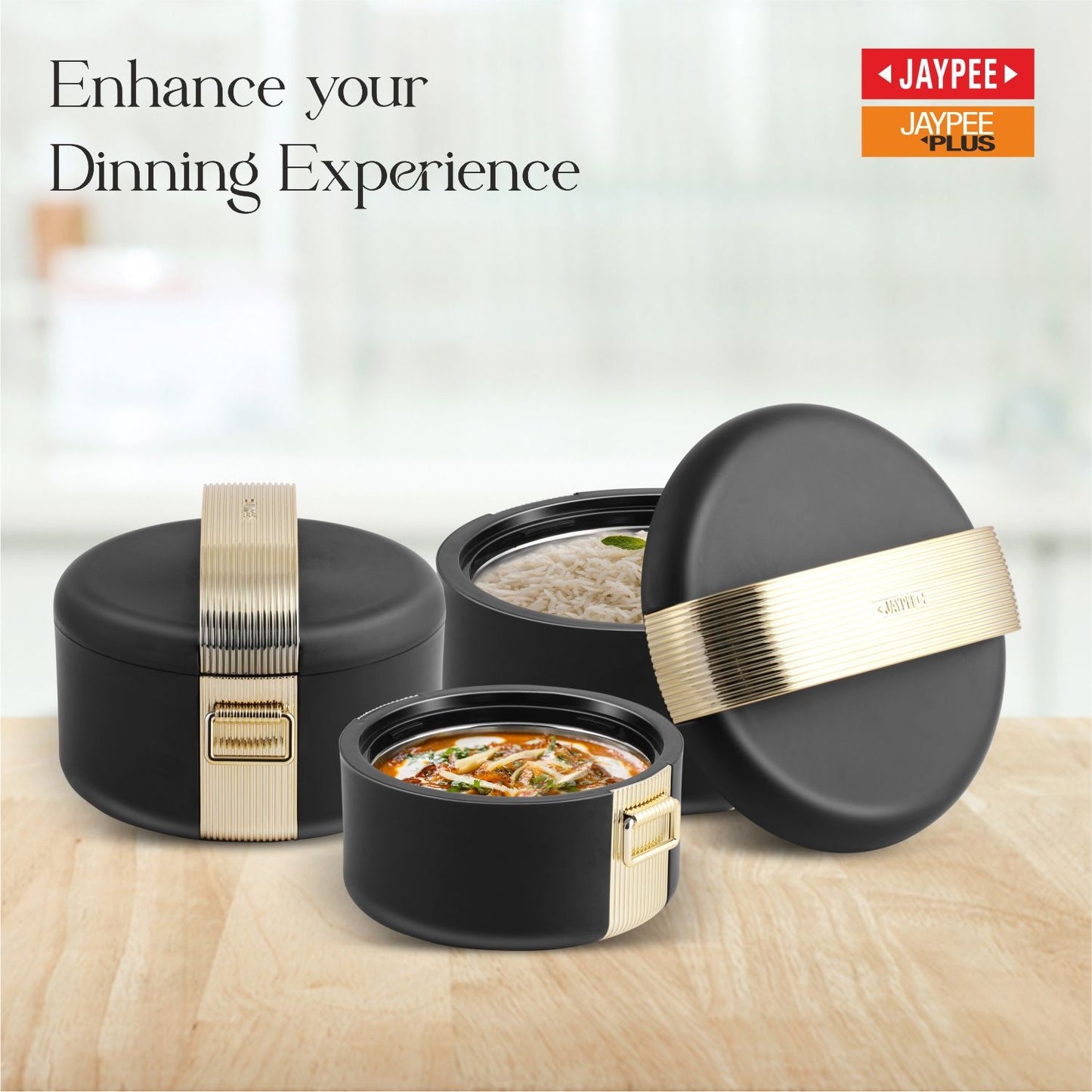 JAYPEE Regalia Inner Stainless Steel Casserole Set of 3 Serving casserole Set Black