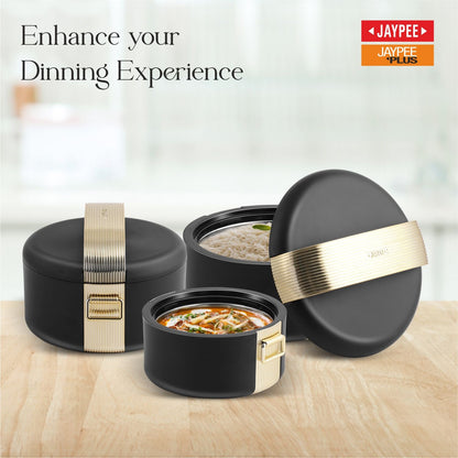 JAYPEE Regalia Inner Stainless Steel Casserole Set of 3 Serving casserole Set Black
