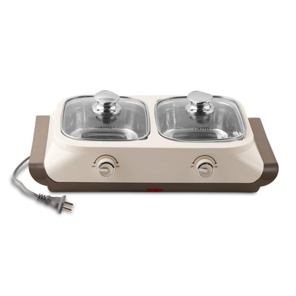 Jaypee Twin Power 2 Removable Container Electric Serving Casserole 1100 ml Each Stainless Steel Chafing Dish Food Buffet Server 2 in 1 Hot Pot Electric Bowl for Reheating Food, S Ivory