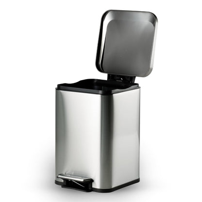 TRAMONTINA 20 Litre Stainless Steel Step Dustbin | Fingerprint-Resistant Finish | Soft-Close Lid | Removable Inner Bucket | Square Trash Can for Home, Office & Hospitality
