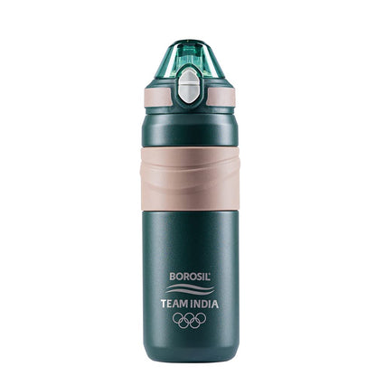 Borosil Hydra Adventure 560 ml Stainless Steel Kids Water Bottle | Double Wall Vacuum Insulated Thermo Flask | 8 hrs Hot & Cold | Leakproof, Sipper | Bottle for Gym, Office, School, Green