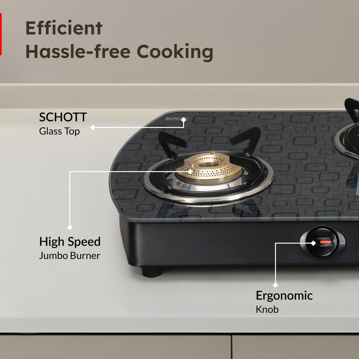 Prestige Premia Schott Glass-Top GTS 03L (D) (Black) 3 Brass Burner Gas Stove | Black | Ergonomic Knob | SABAF Gas Valves | Individual Pan Support | Tri-Pin Burners
