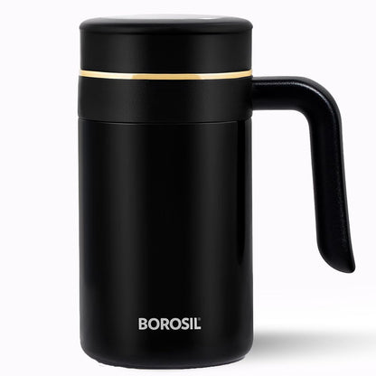 Borosil Hydra Klassic Super Insulated Mug, Vacuum Insulated Travel Coffee/Tea Mug, 8 Hrs Hot and 13 Hrs Cold, Easy to Carry, Leak Proof, 540 ml, Black, Stainless Steel