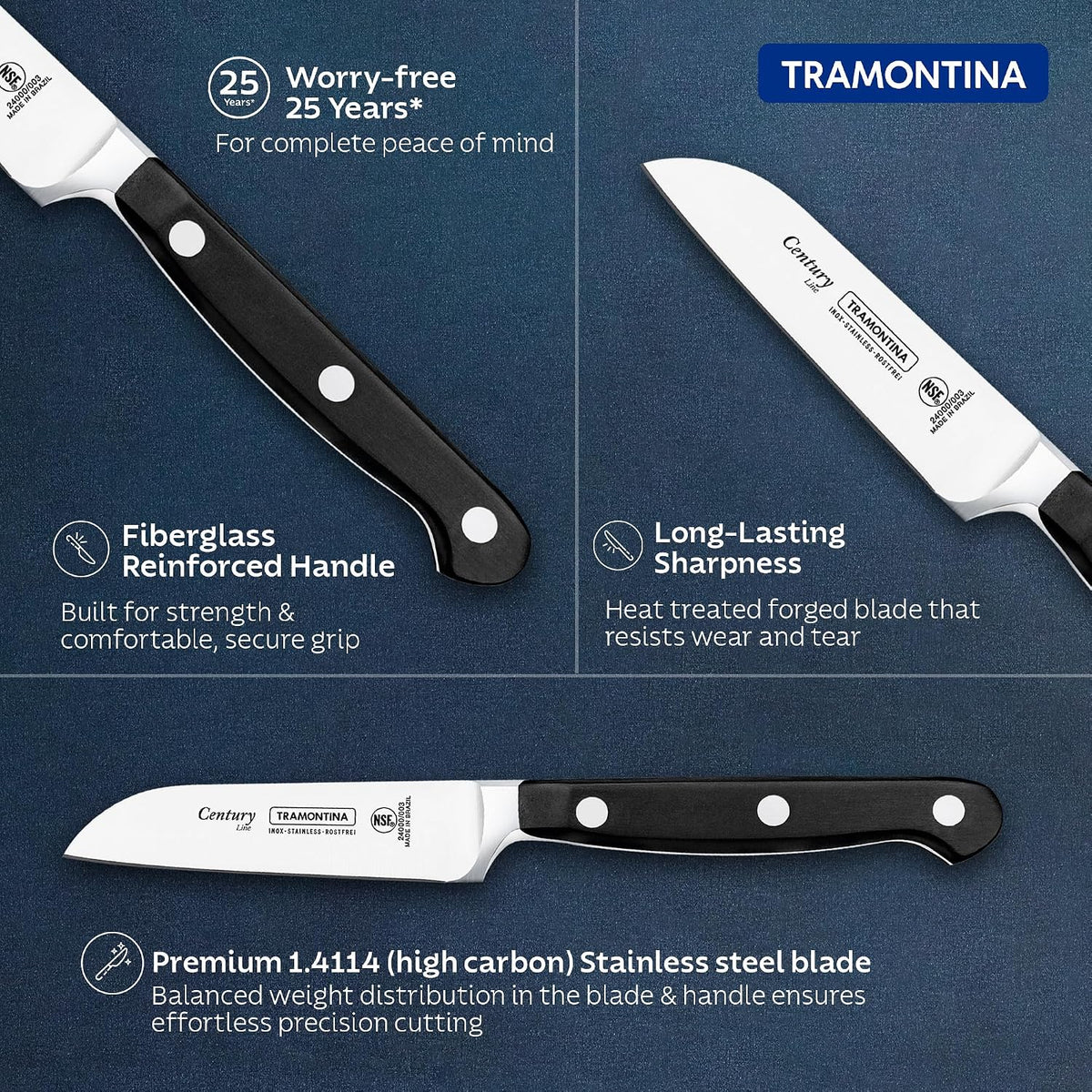 TRAMONTINA Century Stainless Steel Vegetable and Fruit Knife / 3" | Vegetable Knife | Fruit Knife | Kitchen Knife | 25 Year Warranty | NSF Certified