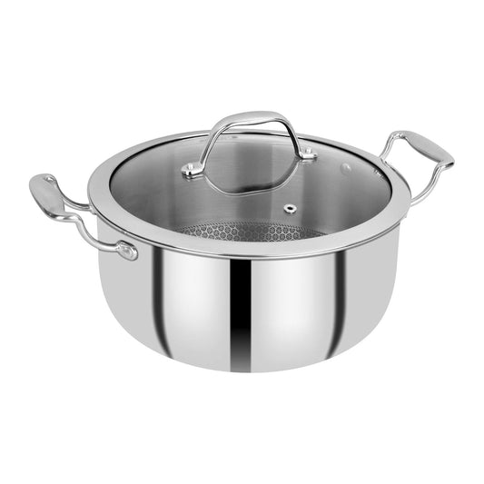BERGNER Hitech Triply Stainless Steel Scratch Resistant Non Stick Serving Pan With Glass Lid, 28 cm, 5.7 Litres