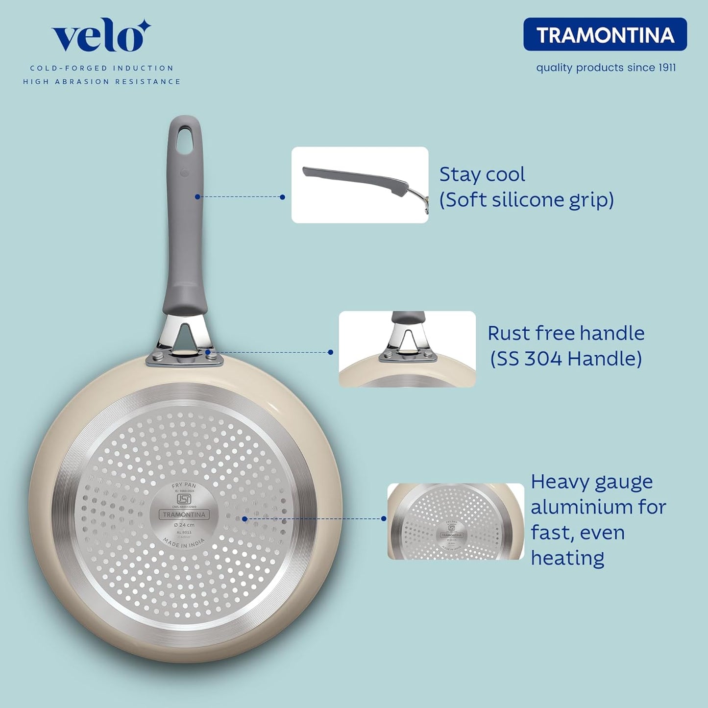 TRAMONTINA Ceramic Velo Forged Fry Pan 24 cm - Sand, Beige