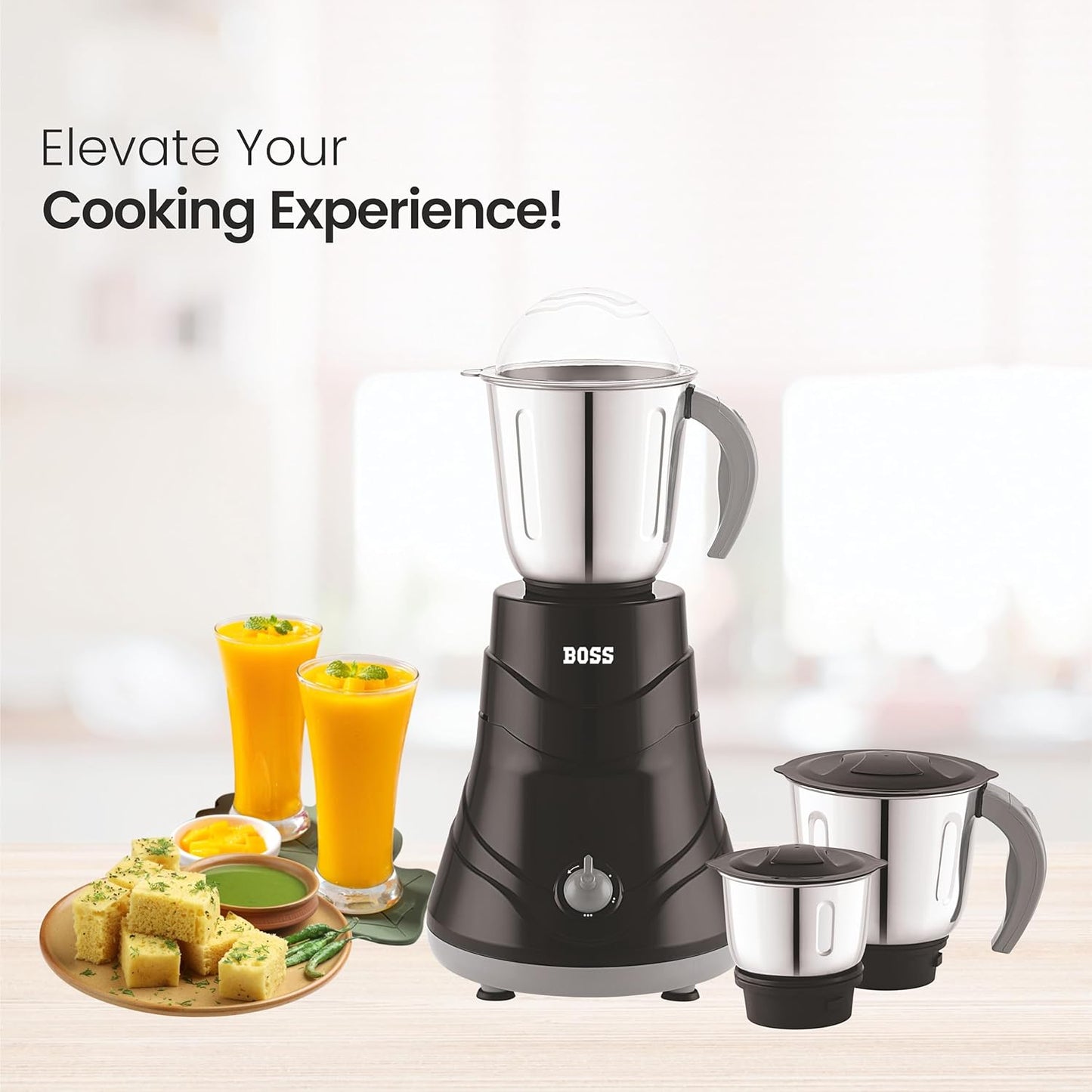 BOSS Alpha 750W Mixer Grinder 3 Stainless Steel Jars, Black