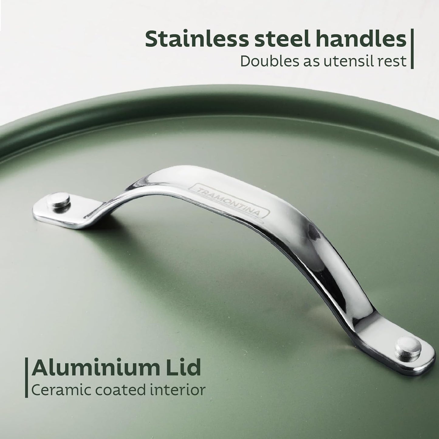 TRAMONTINA All-in-One Plus 30cm/4.7L Pan with Aluminium Lid, Steamer, Beechwood Spoon & Spatula Green