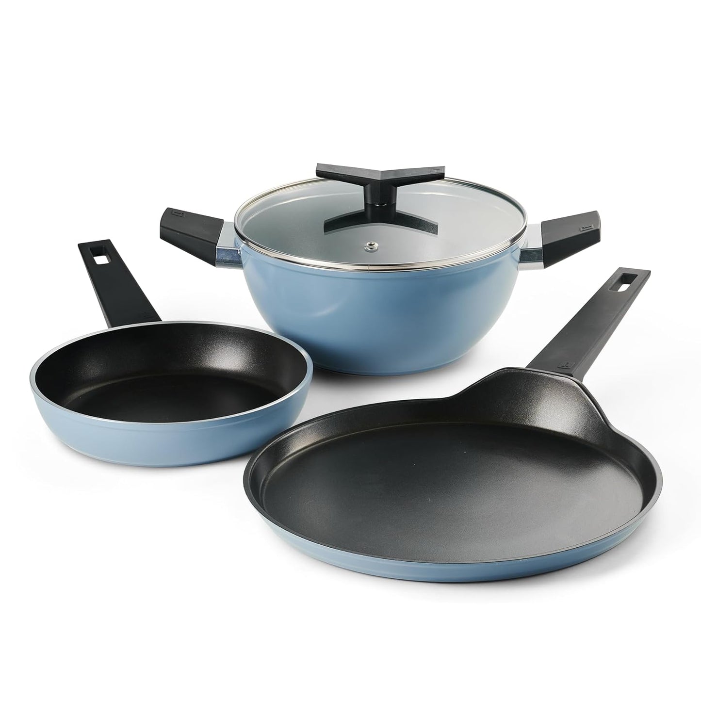 Tramontina Chroma Cookware Set of 4 - Kadhai 22 cm with Lid, Fry Pan 20 cm, Dosa Tawa 28 cm