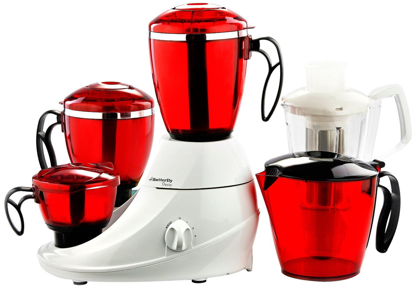 Butterfly Stainless Steel Desire Mixer Grinder with 4 Jars (Red and White), 750 Watt