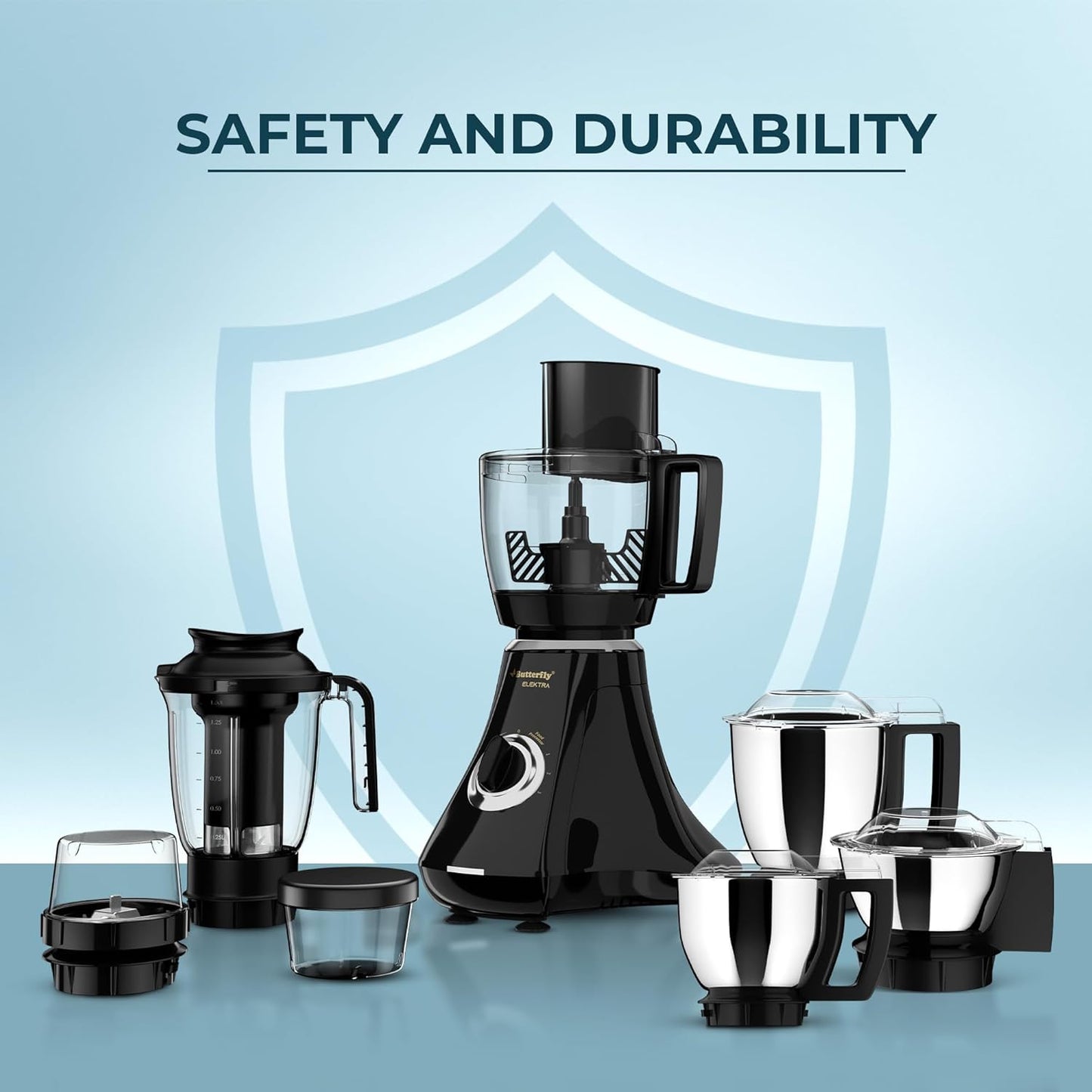 Butterfly Elektra 750 Watts Food Processor with 6 Jars & 9 Attachments