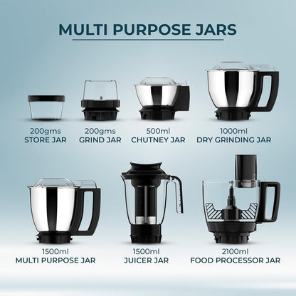Butterfly Elektra 750 Watts Food Processor with 6 Jars & 9 Attachments