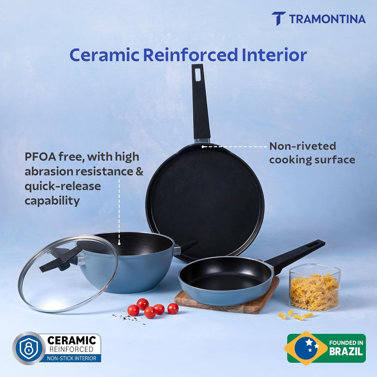 Tramontina Chroma Cookware Set of 4 - Kadhai 22 cm with Lid, Fry Pan 20 cm, Dosa Tawa 28 cm
