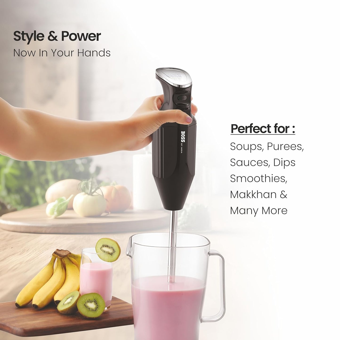 BOSS Stainless Steel Platinum Portable Hand Blender 225W - Watt