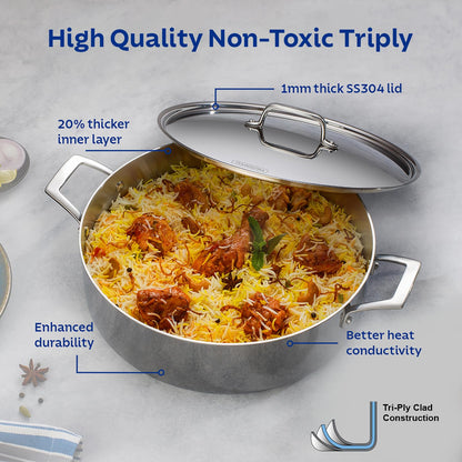 Tramontina AEION TriPly 20cm / 3.1L Stainless Steel Biryani Handi with Lid