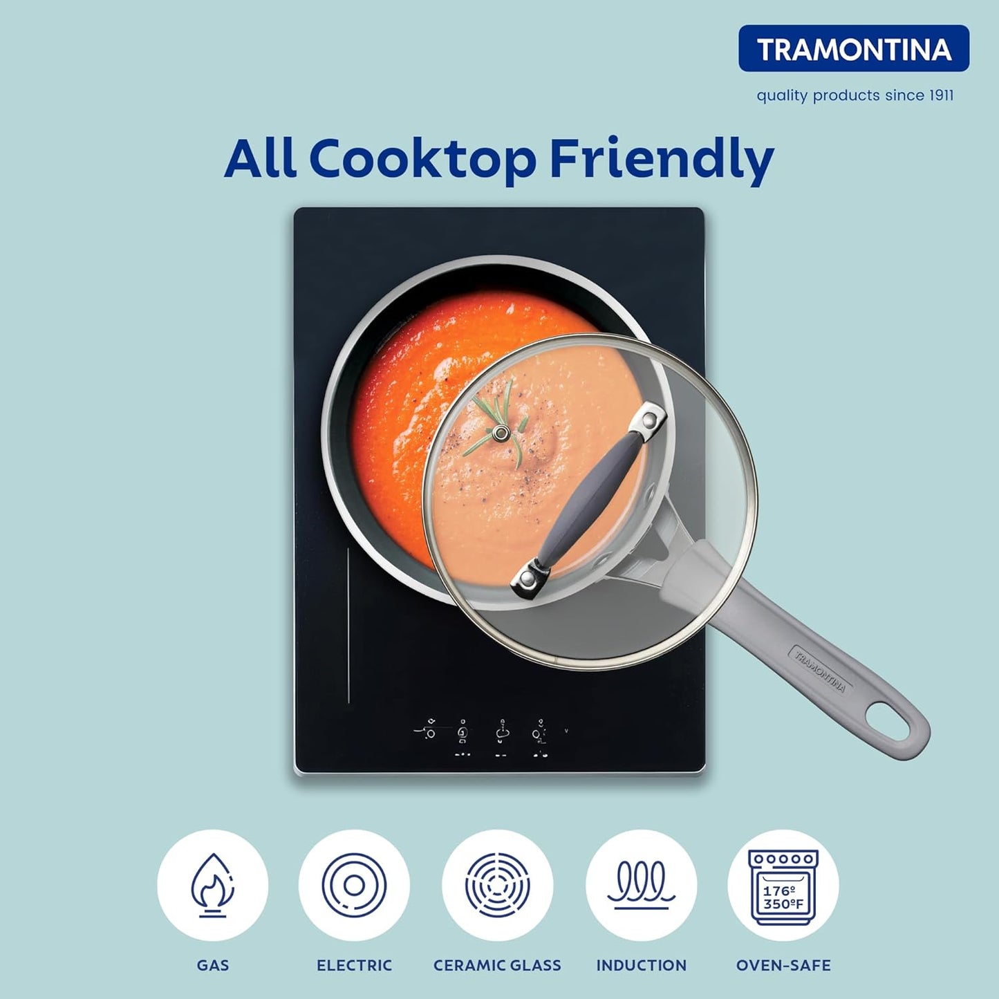 Tramontina Velo 16cm / 1.9L Forged with Ceramic Reinforced Interior Sauce Pan with Glass Lid