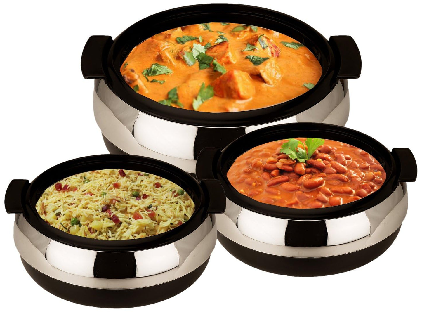Jaypee Glasserol Serving Casserole Set of 3 Inner Stainless Steel 800,1200,1700 ml, Black