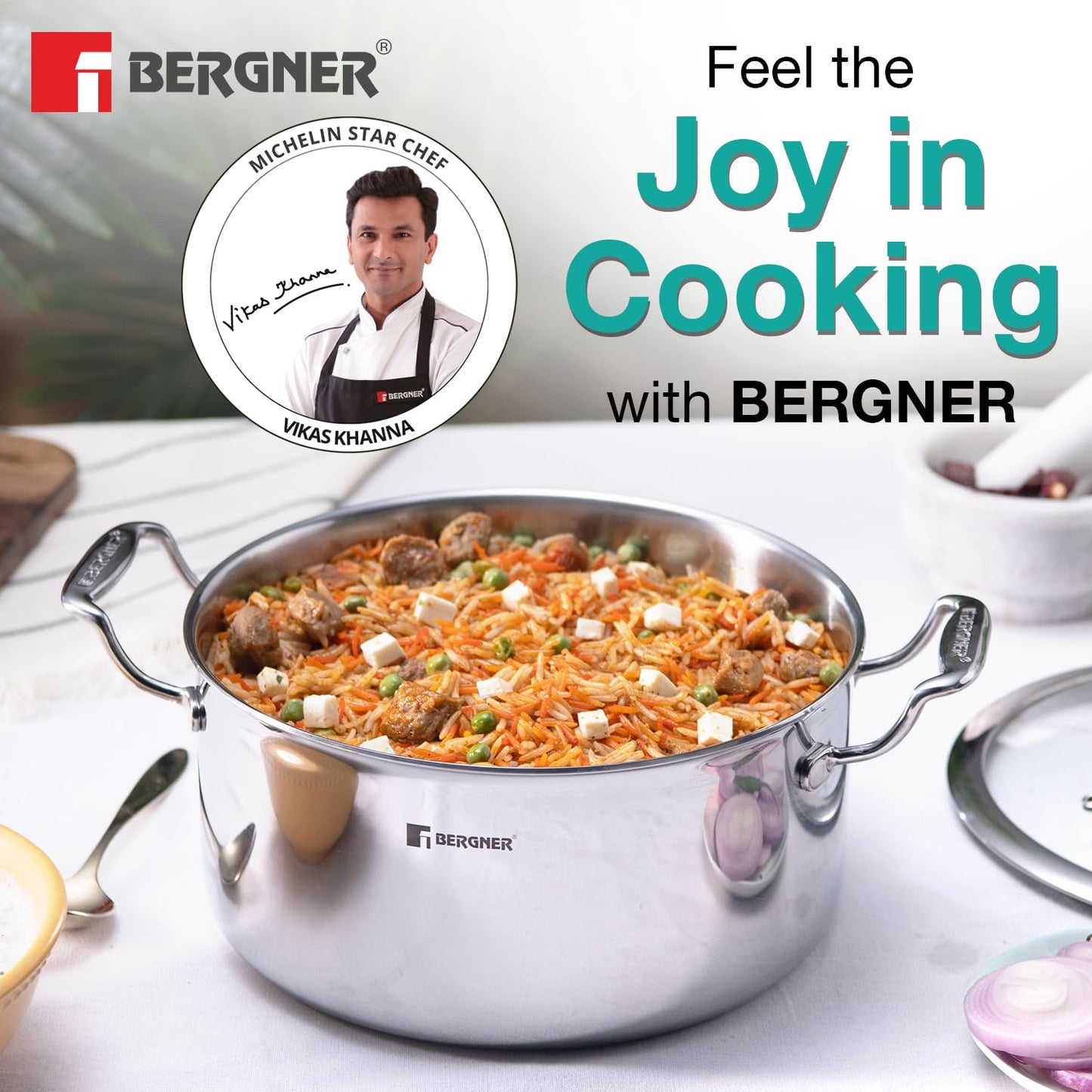 Bergner Hi-Tech TriPly Stainless Steel 24cm (5.3 L) Casserole with Glass Lid