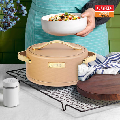 JAYPEE Luxura Inner Stainless Steel Serving Casserole Set of 3 1500, 2000, 2500 ml, Brown