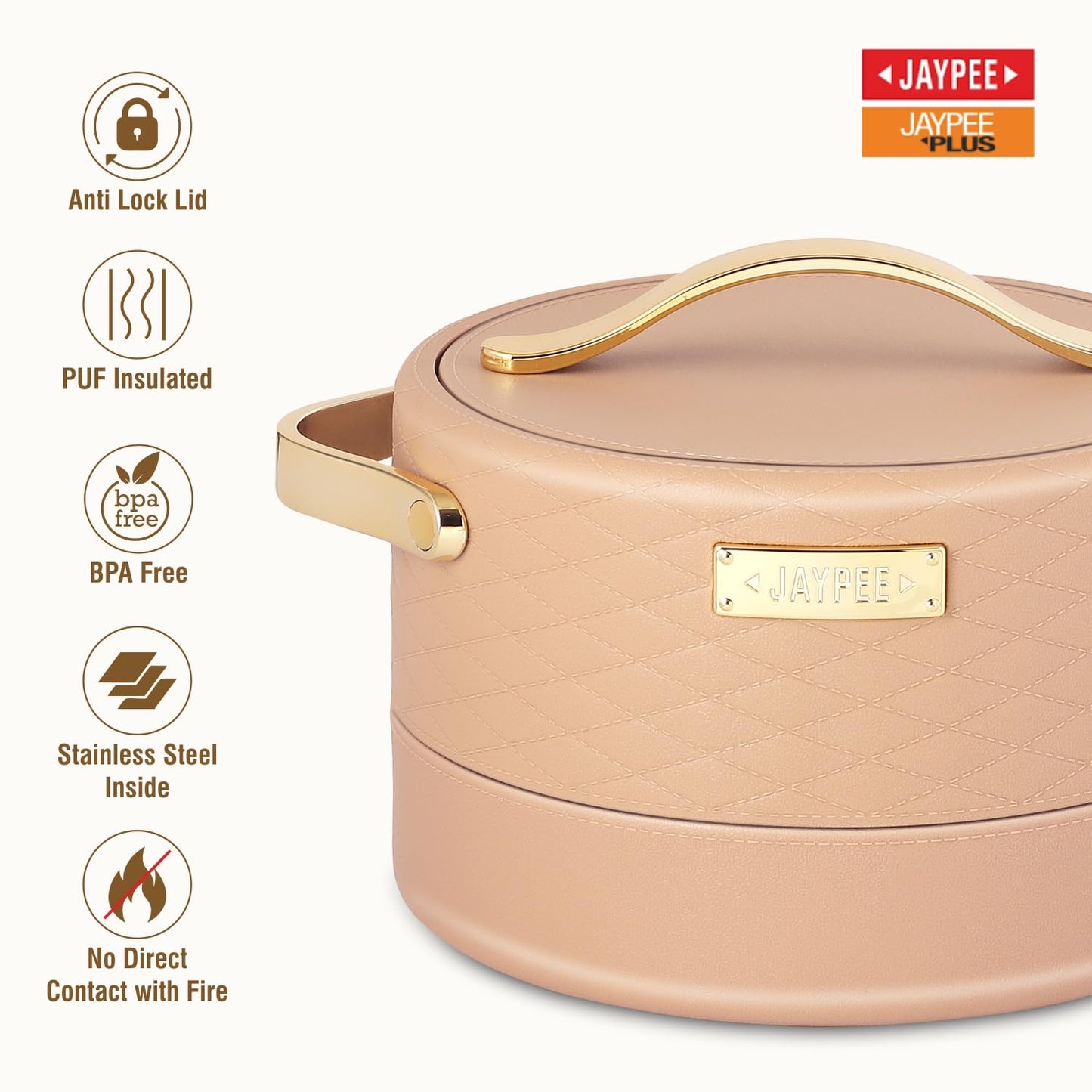 JAYPEE Luxura Inner Stainless Steel Serving Casserole Set of 3 1500, 2000, 2500 ml, Brown