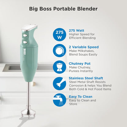 BOSS Stainless Steel Big Boss Portable Hand Blender 275 Watts