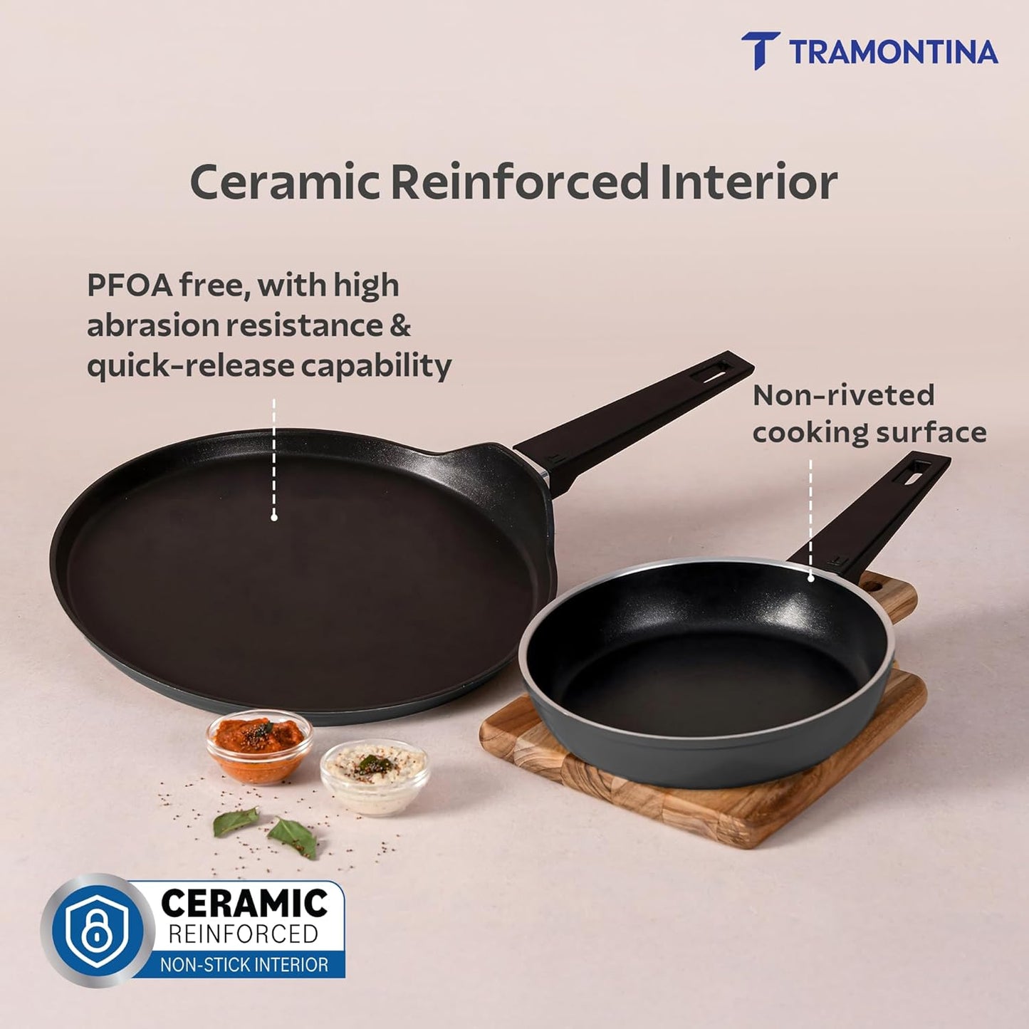 TRAMONTINA Chroma Cookware Set of 2 - Fry Pan 20 cm & Dosa Tawa 28 cm Ceramic
