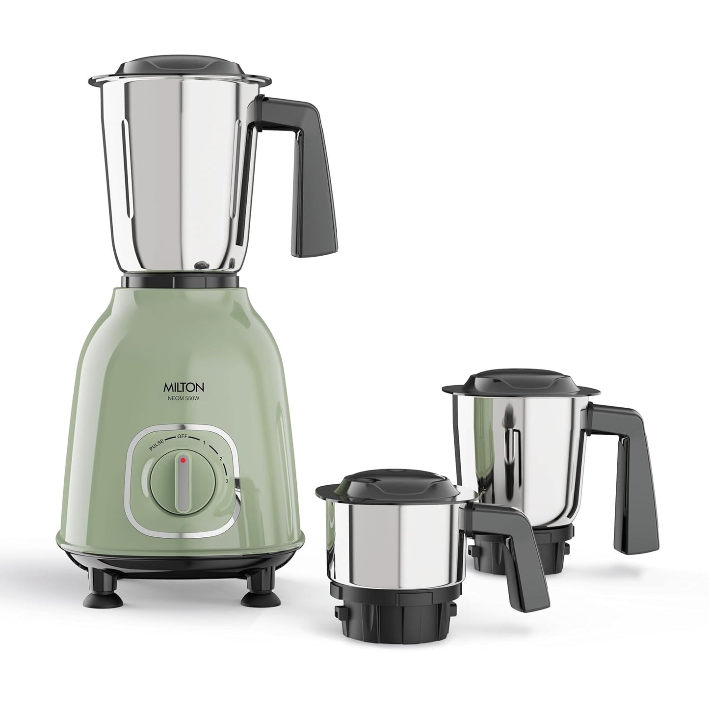 Milton Neom Mixer Grinder Grindstone Blade 3 Jar, 550 W Pale Green