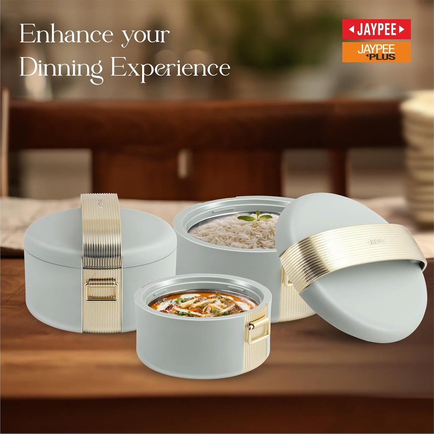JAYPEE Regalia Inner Stainless Steel Casserole Set of 3 Serving casserole Set Pastle Green