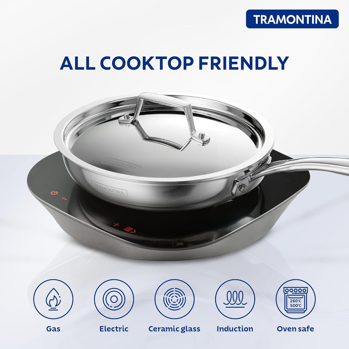 TRAMONTINA Fusao Healthy Triply Ceramic 20Cm Frypan Ex+ with Ss 304 Lid
