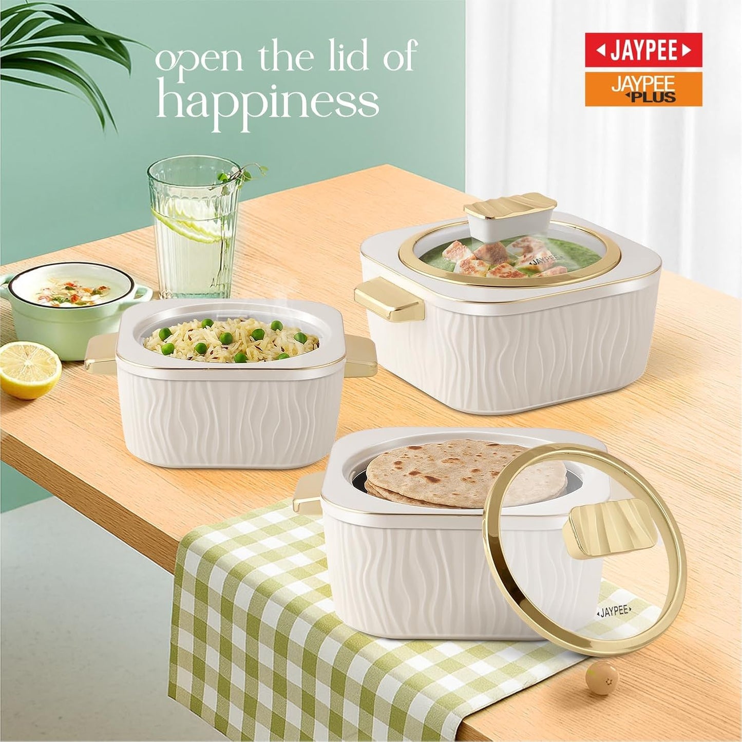 JAYPEE Crinkle Klass Inner Stainless Steel Casserole Set of 3(1000+1500+2000)