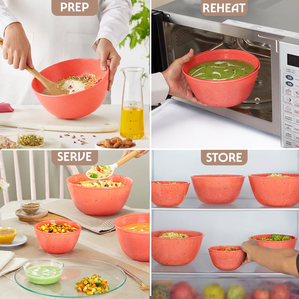 Borosil 1 L Kube Pink Serving & Mixing Bowl