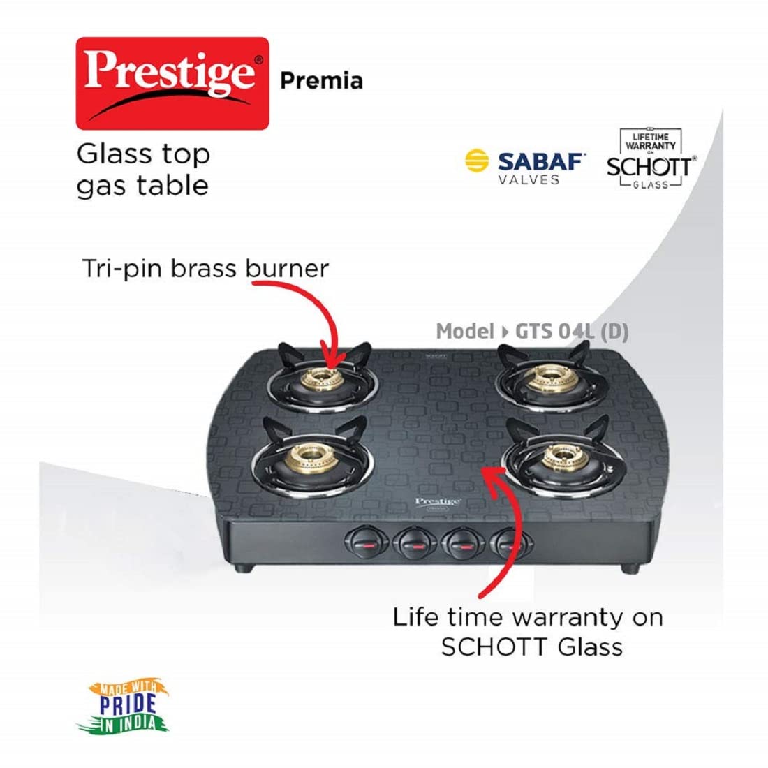 Gas Stove 4 B Glasstop Schott Gts 04(D)