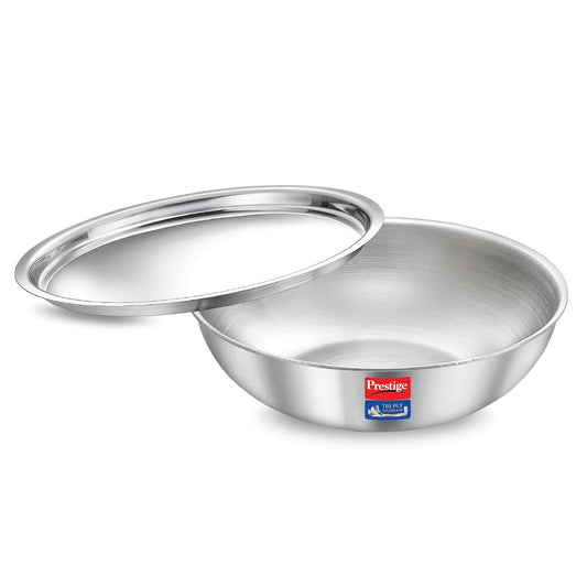 Prestige 24cm/2.7L Tri-Ply Stainless Steel Splendid Tasla with Lid|Gas and Induction Compatible|Even Heat Distribution| Thick Gauge Tri-Ply Body|15 Year Warranty