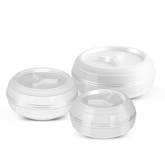 JAYPEE Teen Bhoj Inner Stainless Steel Casserole Set of 3 |Lockable Lid |BPA Free|Roti Box| Easy to Carry | Food Grade| Rust Free Casserole for roti 600,800,1200 ml| Best for Gifting Purpose, White