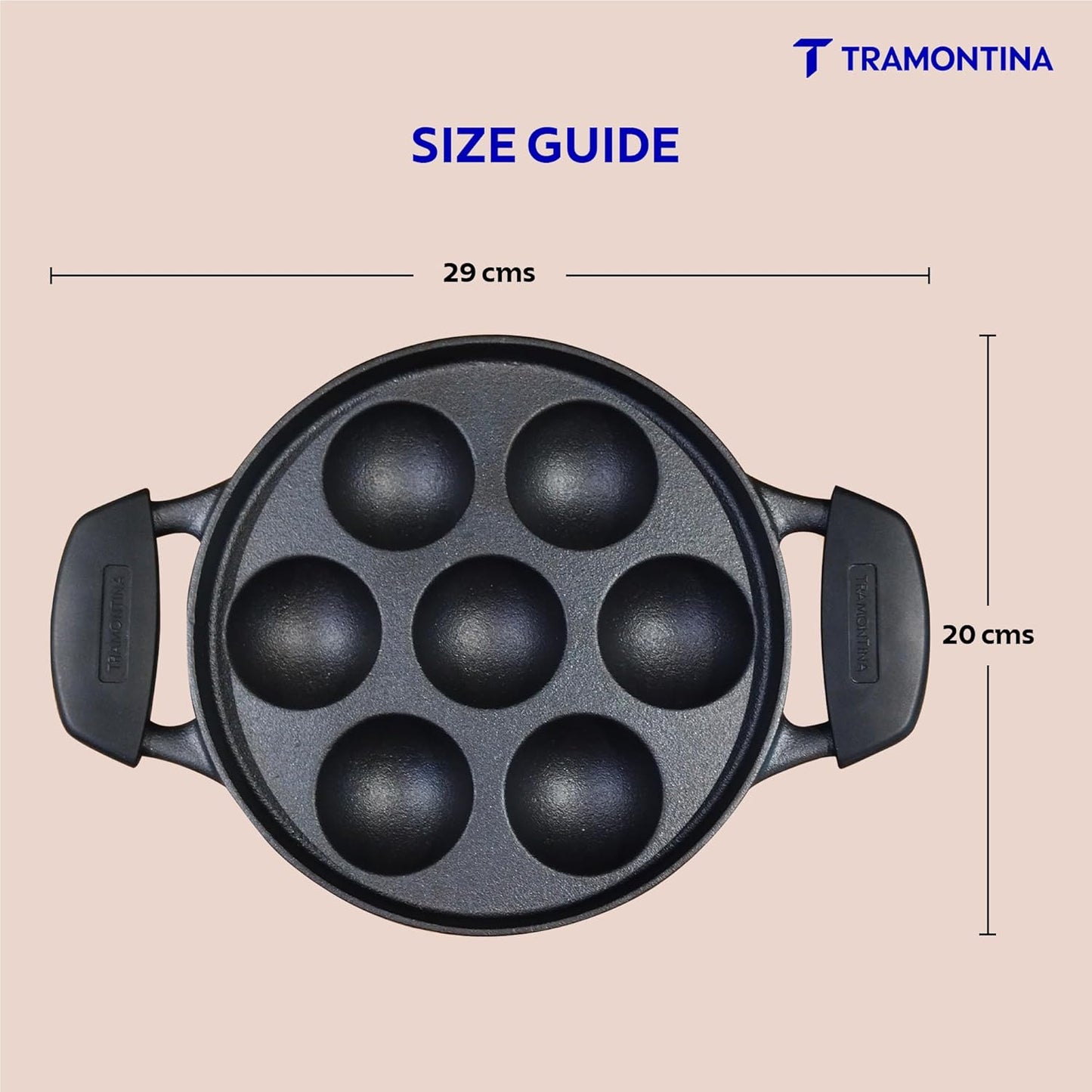 TRAMONTINA Titanex 20 cm Pre-Seasoned Cast Iron Paniyaram  Appe Pan – 7 Pits