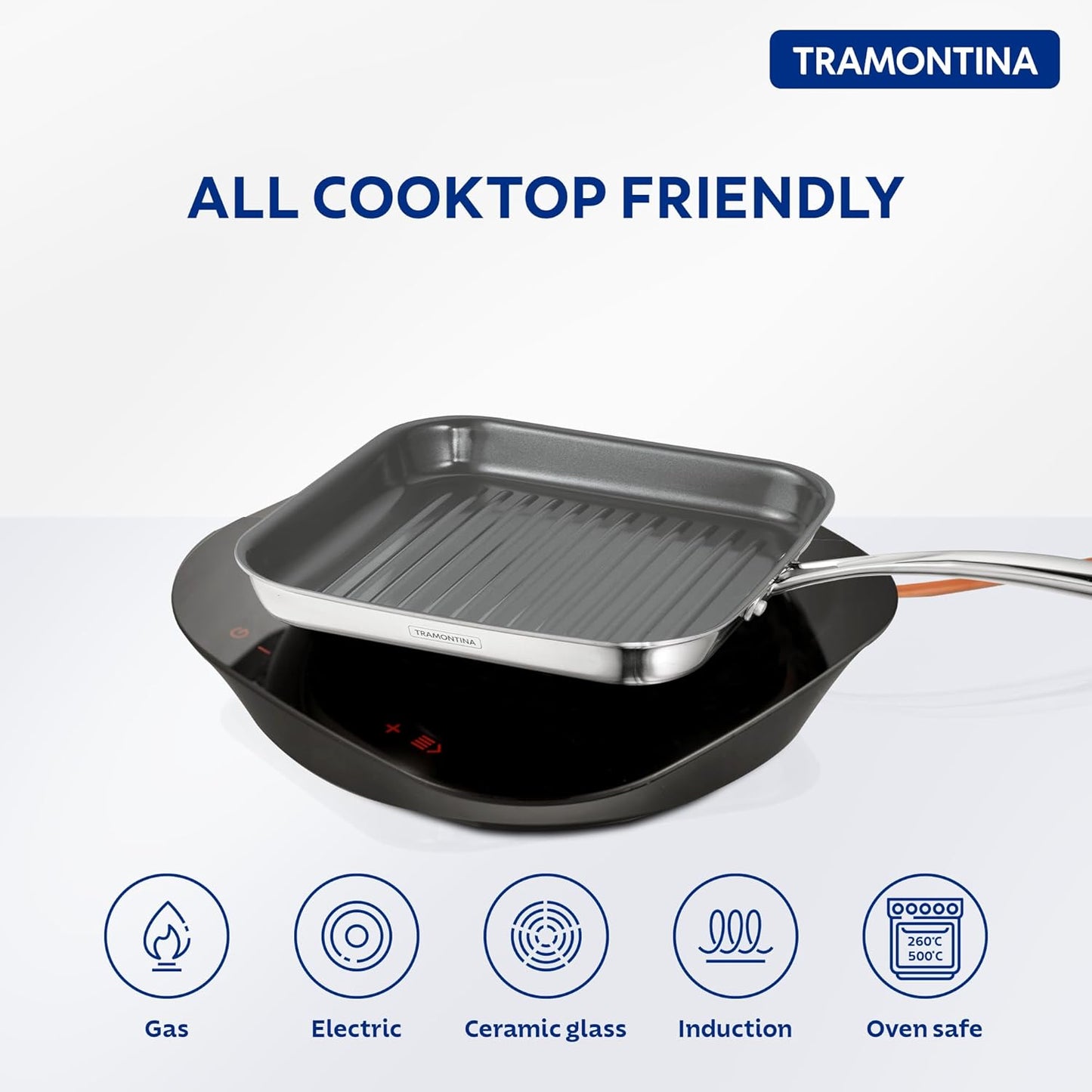 Tramontina FUSAO EX+ 26cm Triply Stainless Steel Ceramic Coated Grill Pan