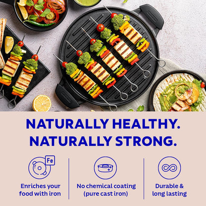 TRAMONTINA TITANEX 30cm Reversible Cast Iron Grill Pan/Tawa Pre-Seasoned 2-in-1 Pan
