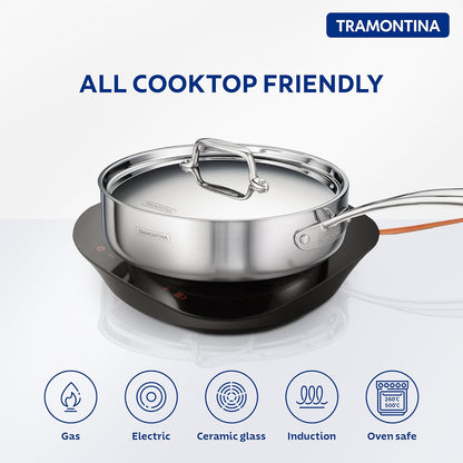 Tramontina Fusao EX+ Ceramic Coated 24cm / 2.8L Triply Stainless Steel Saute Pan with Lid