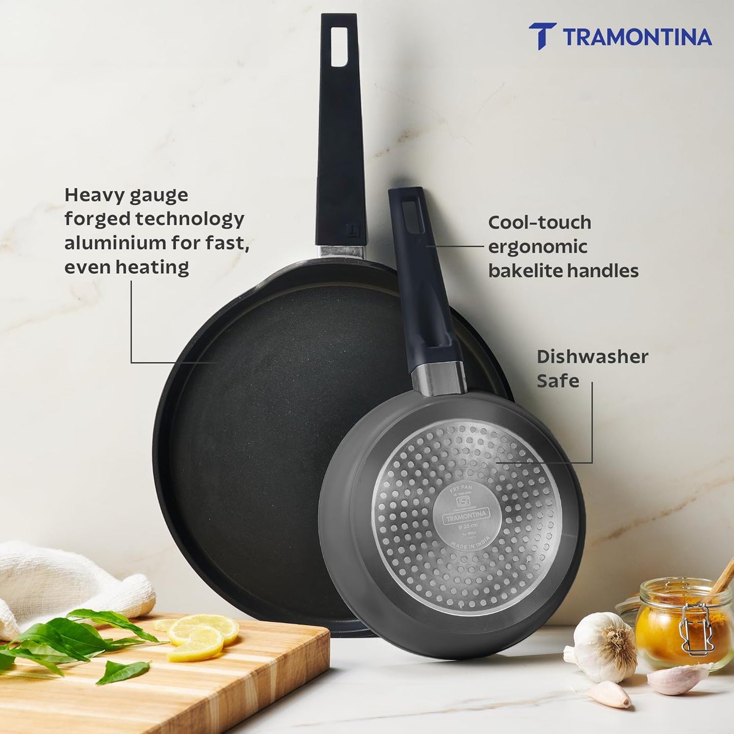 TRAMONTINA Chroma Cookware Set of 2 - Fry Pan 20 cm & Dosa Tawa 28 cm Ceramic