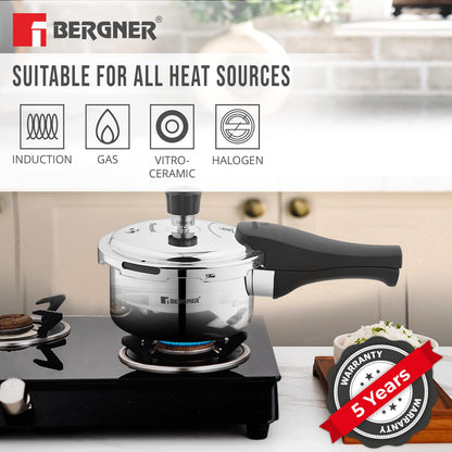 Bergner Trimax Triply Stainless Steel 3.5 Liters Outer Lid Pressure Pan, Silver Steel Cooker with Triply Construction