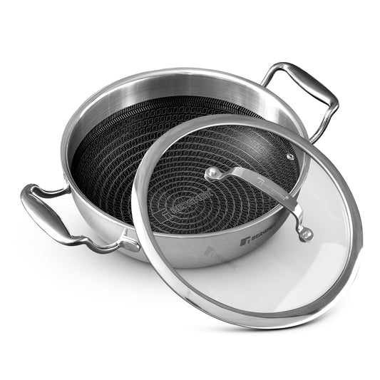 BERGNER Hitech Triply Non-Stick 32 Cm(5.8 L) Kadai with Flat Glass Lid