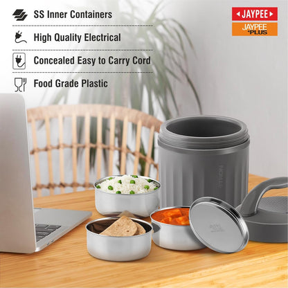 Jaypee Plus Etron Auto Cut Off Electric Lunch Box with 3 Stainless Steel containers 300X3 ml Lunch Box