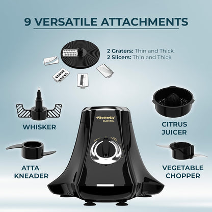 Butterfly Elektra 750 Watts Food Processor with 6 Jars & 9 Attachments