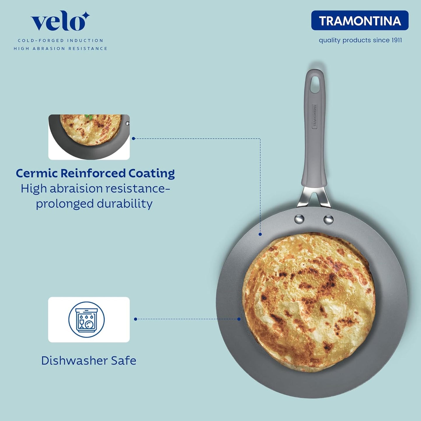 TRAMONTINA Velo 26cm Forged with Ceramic Reinforced Interior Roti Tawa