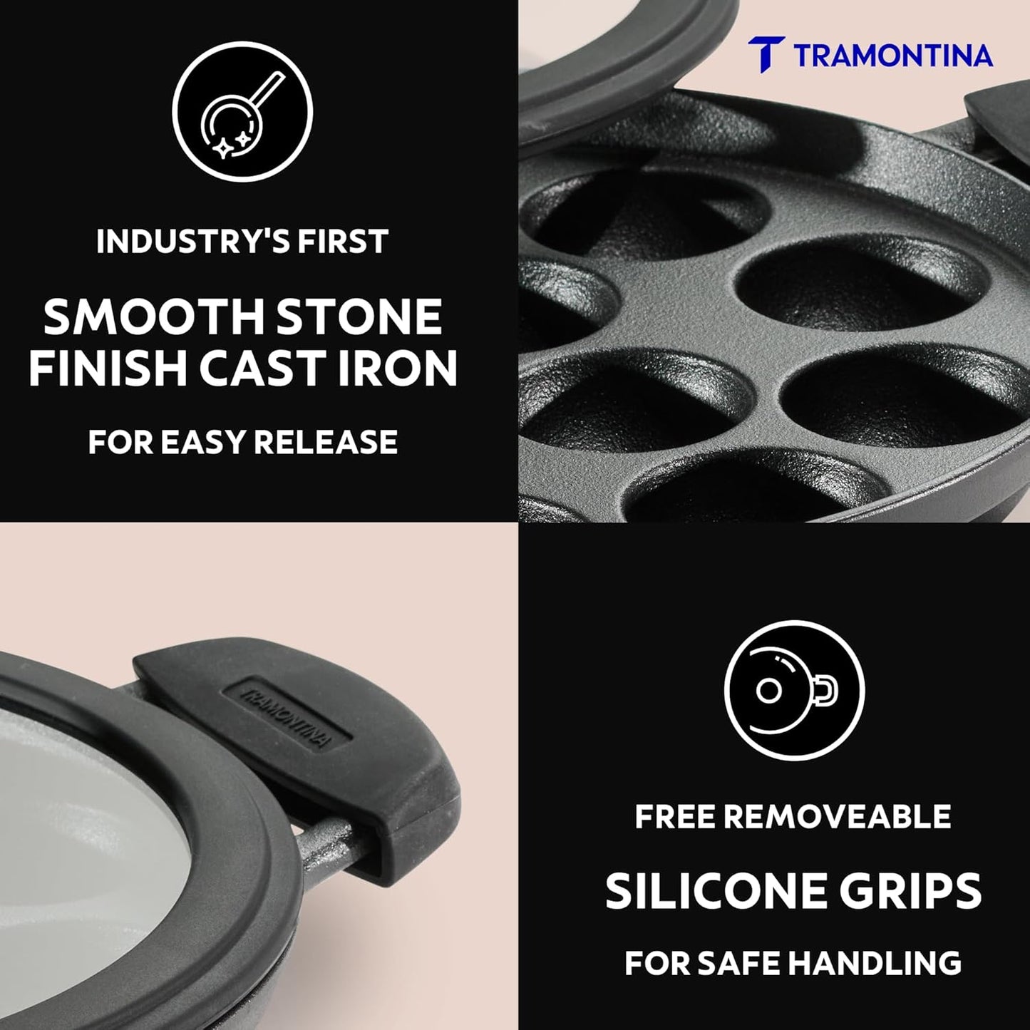 TRAMONTINA Titanex 20 cm Pre-Seasoned Cast Iron Paniyaram  Appe Pan – 7 Pits