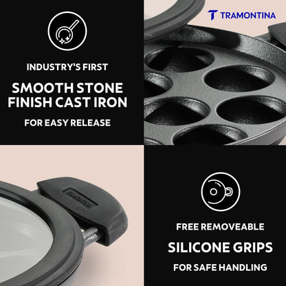 TRAMONTINA Titanex 20 cm Pre-Seasoned Cast Iron Paniyaram  Appe Pan – 7 Pits