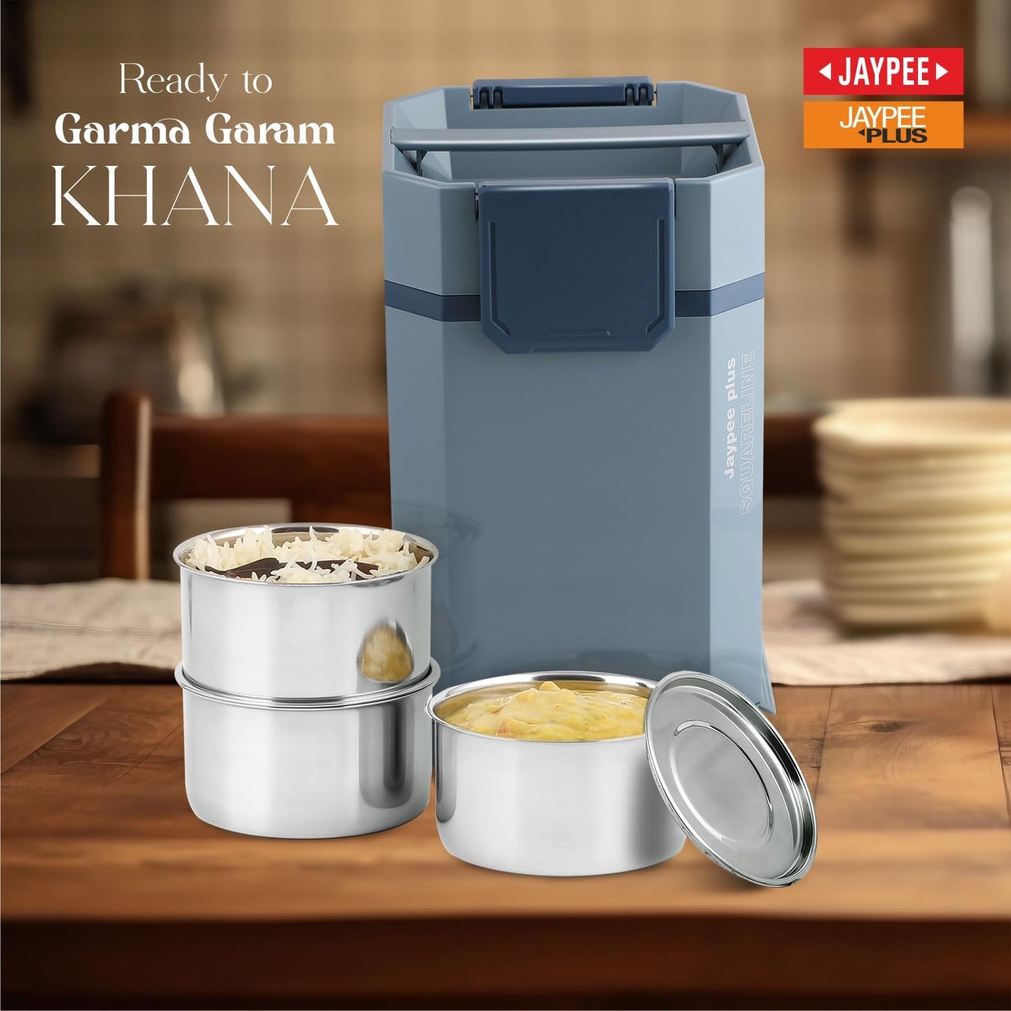Jaypee Plus Squareline Electric Lunch Box 3 Stainless Steel containers