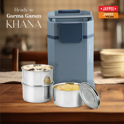 Jaypee Plus Squareline Electric Lunch Box 3 Stainless Steel containers