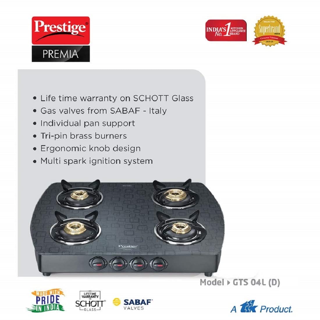 Gas Stove 4 B Glasstop Schott Gts 04(D)