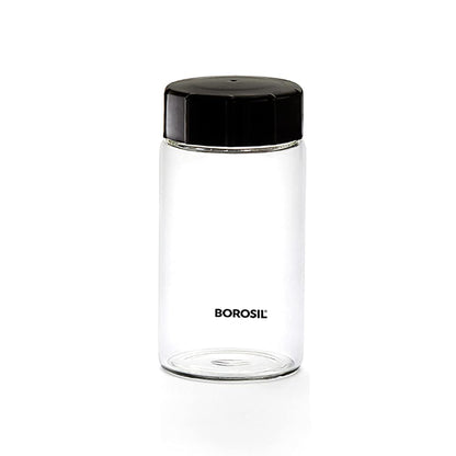 Borosil 250ml 4pc Neo Glass Spice Jar Set with PP Lid | Borosilicate Glass Storage Organiser | Microwave & Dishwasher Safe Kitchen Containers for Spices, Snacks, Grains, Dals | Transparent